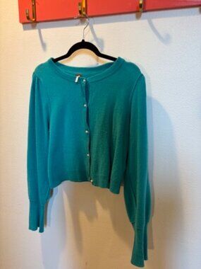Turquoise pearl-button cashmere Free People cardigan